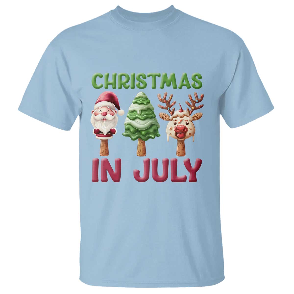 Christmas In July T Shirt Ice Cream Santa Christmas Tree Reindeer - Wonder Print Shop