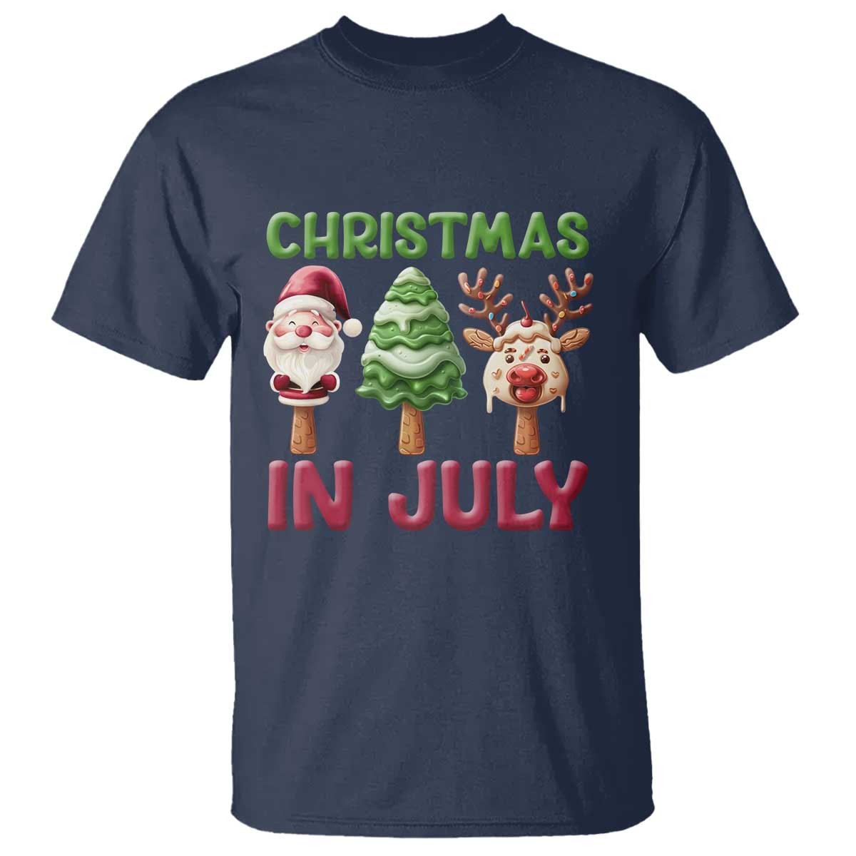 Christmas In July T Shirt Ice Cream Santa Christmas Tree Reindeer - Wonder Print Shop