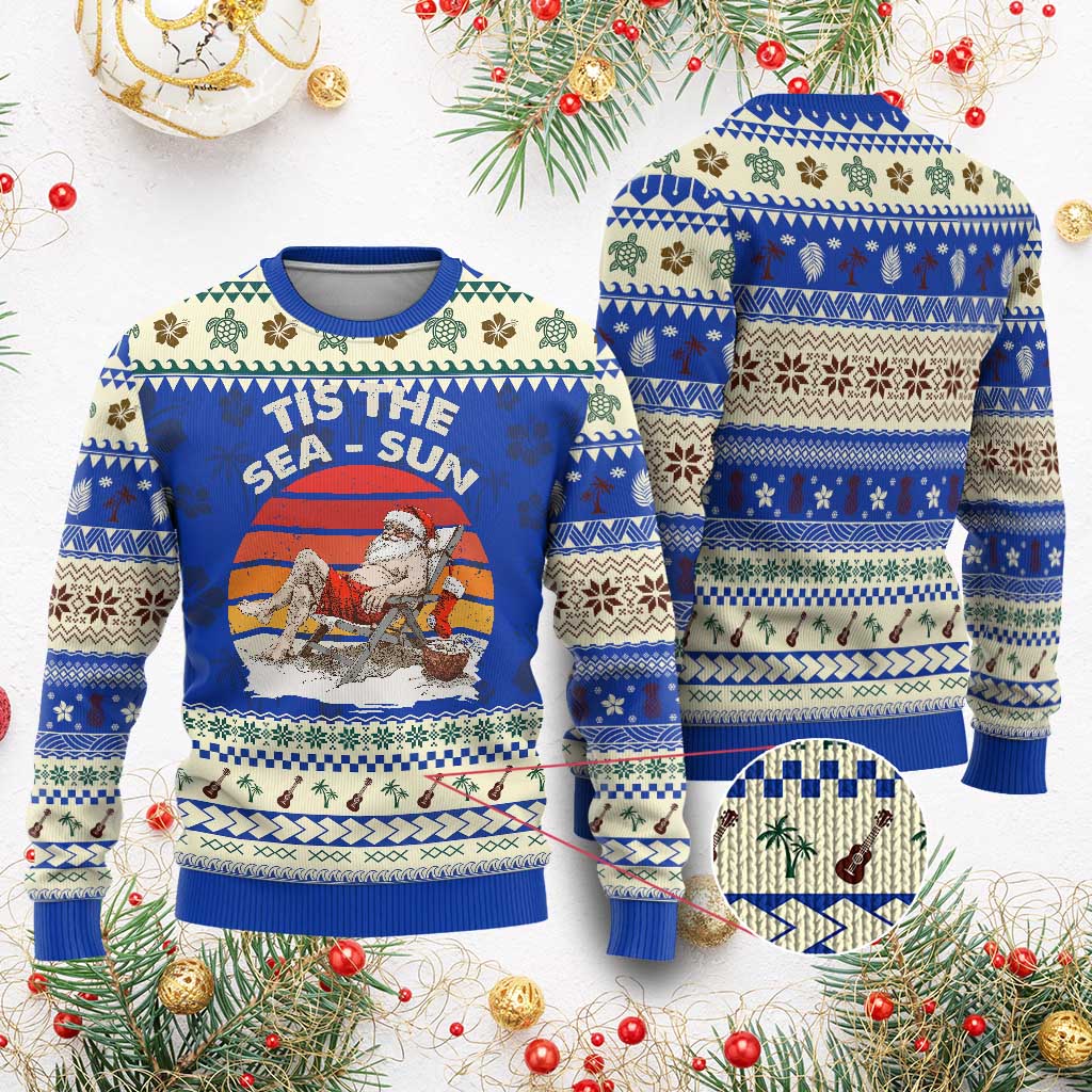Tropical Xmas Ugly Christmas Sweater Tis The Sea Sun Santa At The Beach - Wonder Print Shop