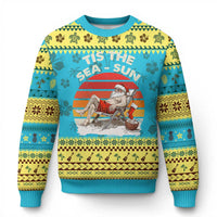 Tropical Xmas Ugly Christmas Sweater Tis The Sea Sun Santa At The Beach - Wonder Print Shop