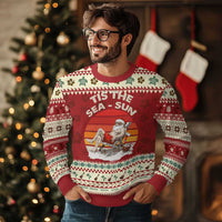 Tropical Xmas Ugly Christmas Sweater Tis The Sea Sun Santa At The Beach - Wonder Print Shop