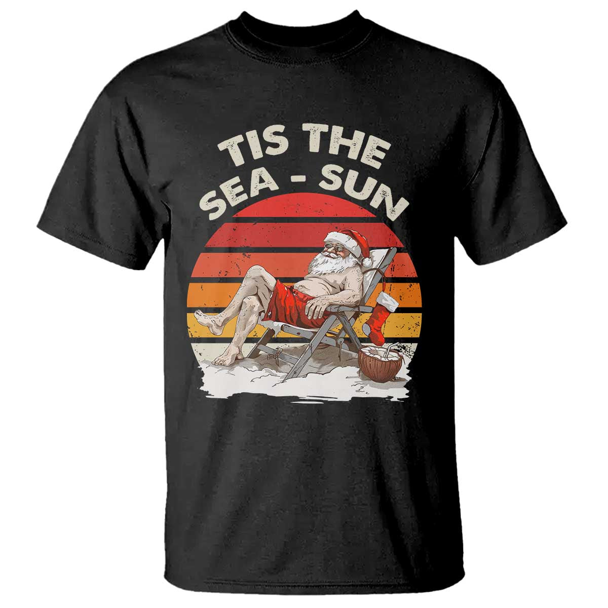 Funny Christmas In July T Shirt Tis The Sea Sun Santa At The Beach - Wonder Print Shop
