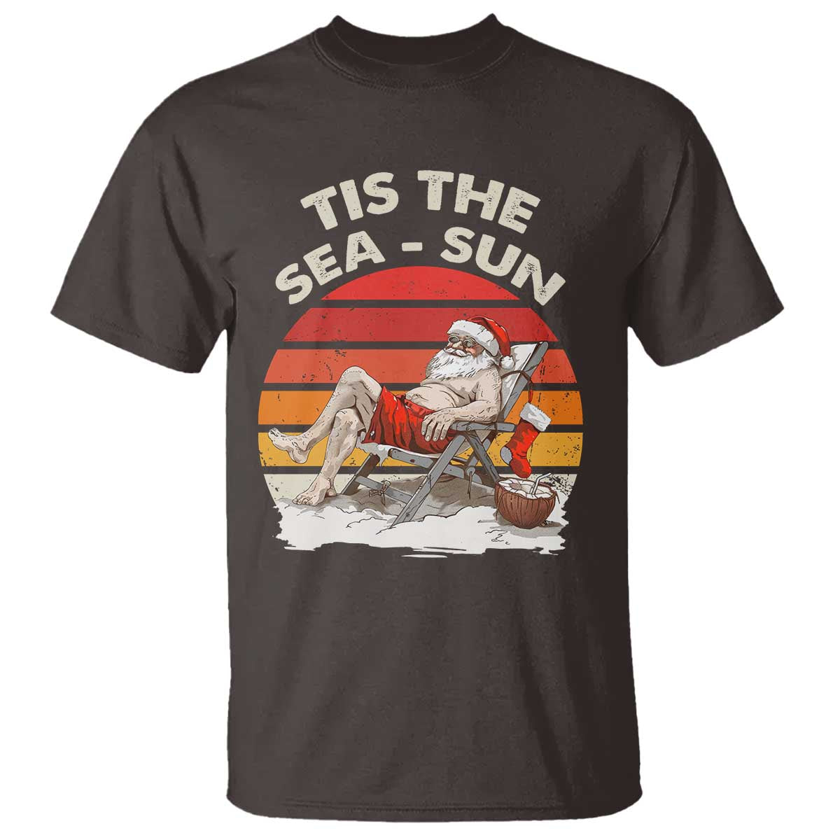 Funny Christmas In July T Shirt Tis The Sea Sun Santa At The Beach - Wonder Print Shop