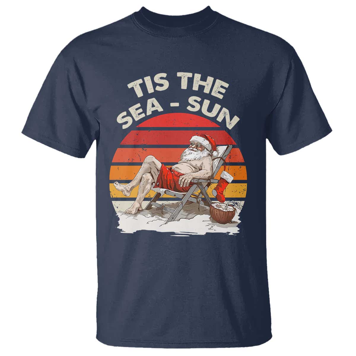 Funny Christmas In July T Shirt Tis The Sea Sun Santa At The Beach - Wonder Print Shop