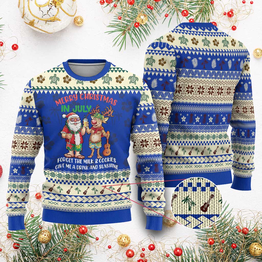 Tropical Xmas Ugly Christmas Sweater Give Me A Drink And Sunshine - Wonder Print Shop