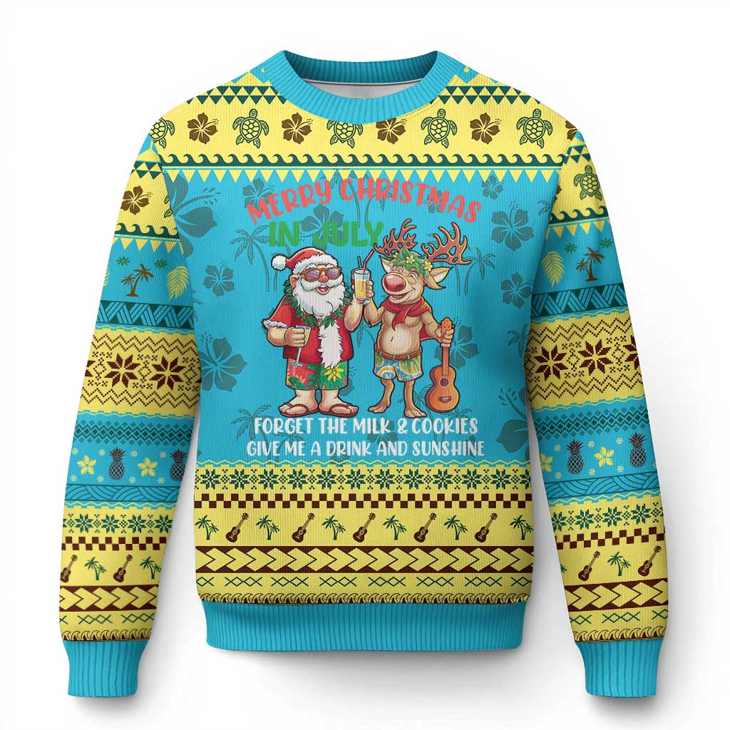 Tropical Xmas Ugly Christmas Sweater Give Me A Drink And Sunshine - Wonder Print Shop