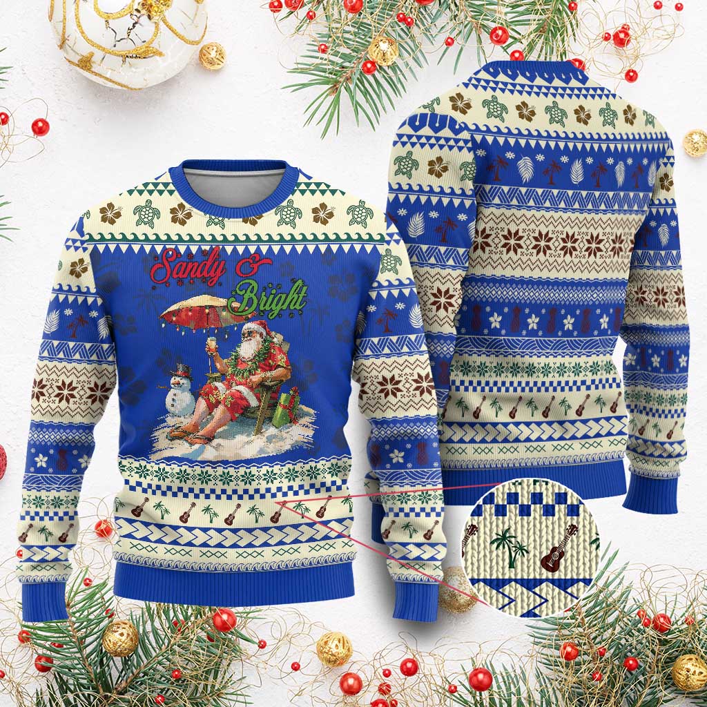 Tropical Xmas Ugly Christmas Sweater Sandy And Bright Santa At The Beach - Wonder Print Shop