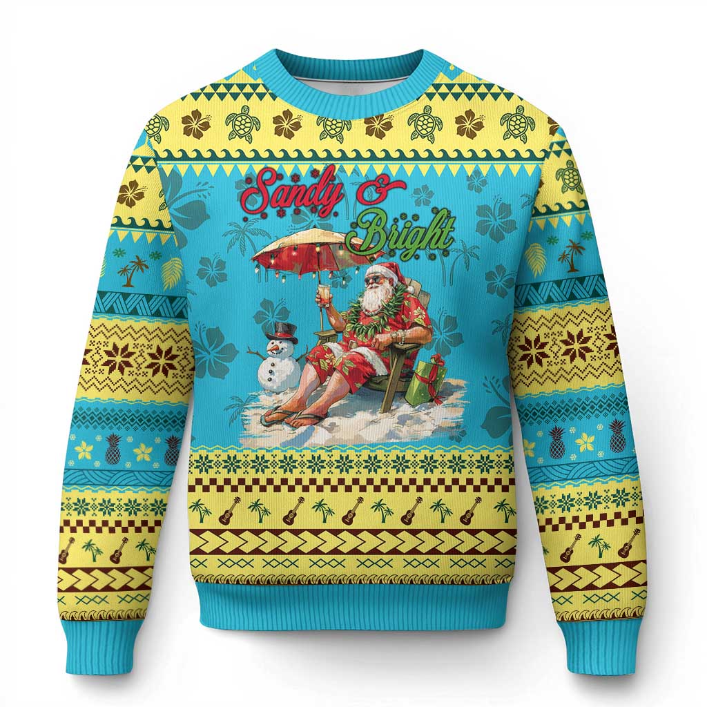 Tropical Xmas Ugly Christmas Sweater Sandy And Bright Santa At The Beach - Wonder Print Shop