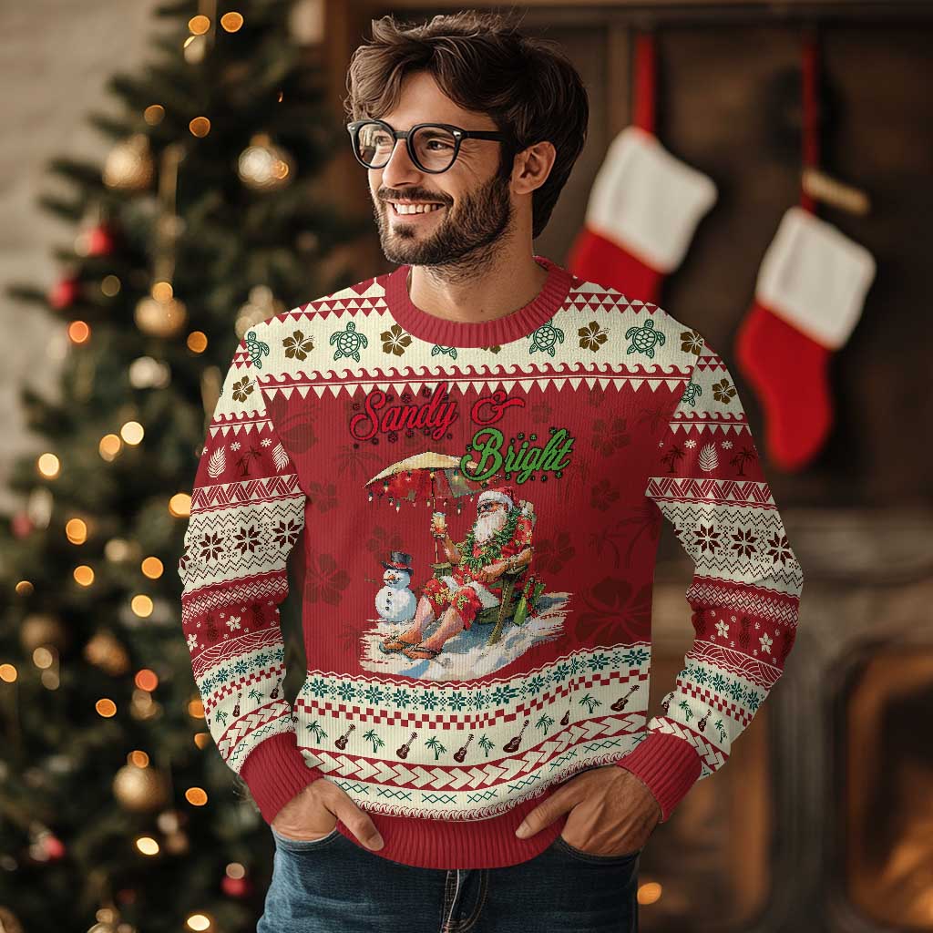 Tropical Xmas Ugly Christmas Sweater Sandy And Bright Santa At The Beach - Wonder Print Shop