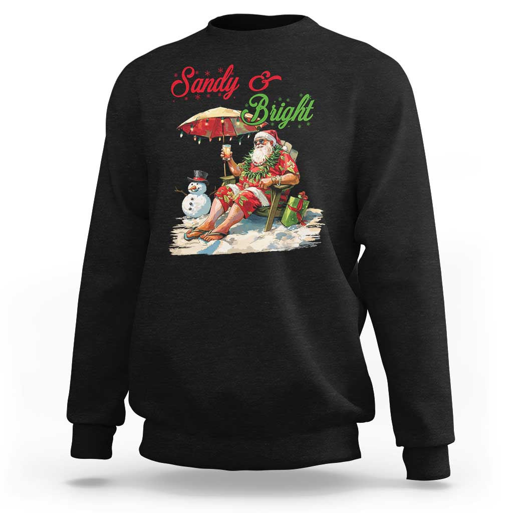 Funny Christmas In July Sweatshirt Sandy And Bright Santa At The Beach - Wonder Print Shop