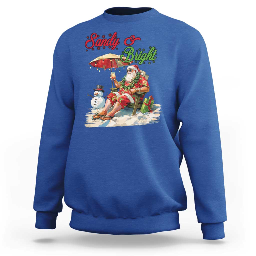 Funny Christmas In July Sweatshirt Sandy And Bright Santa At The Beach - Wonder Print Shop
