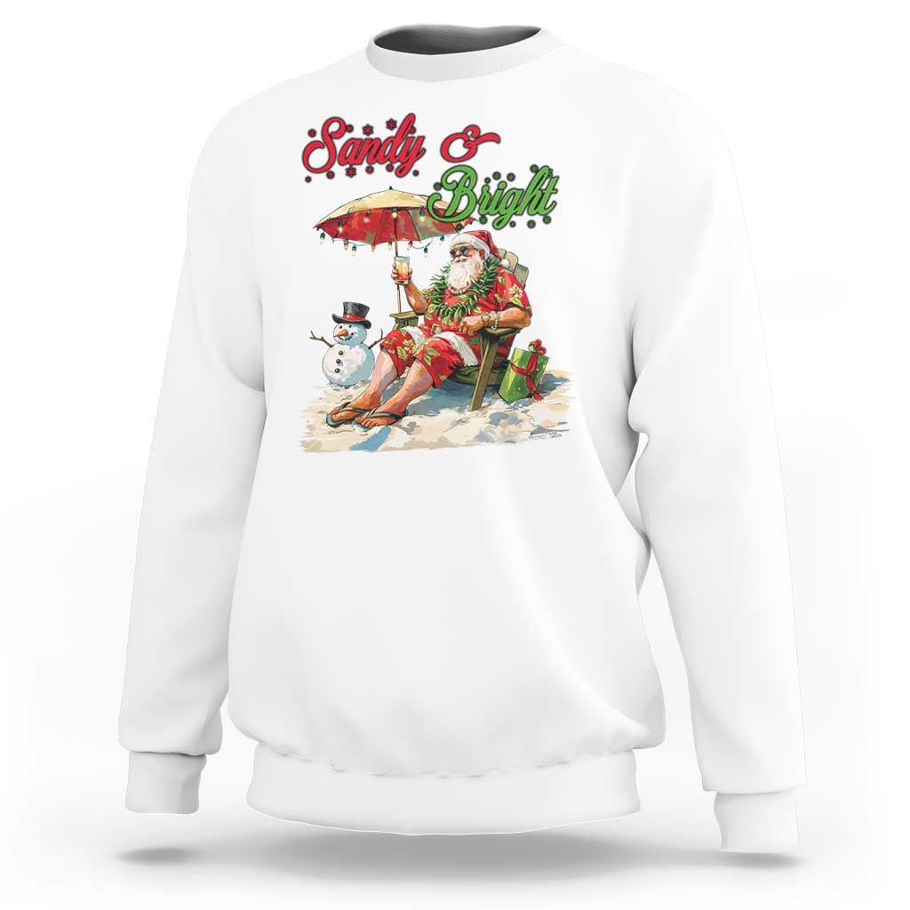 Funny Christmas In July Sweatshirt Sandy And Bright Santa At The Beach - Wonder Print Shop