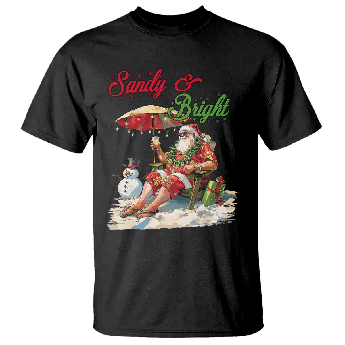 Funny Christmas In July T Shirt Sandy And Bright Santa At The Beach - Wonder Print Shop