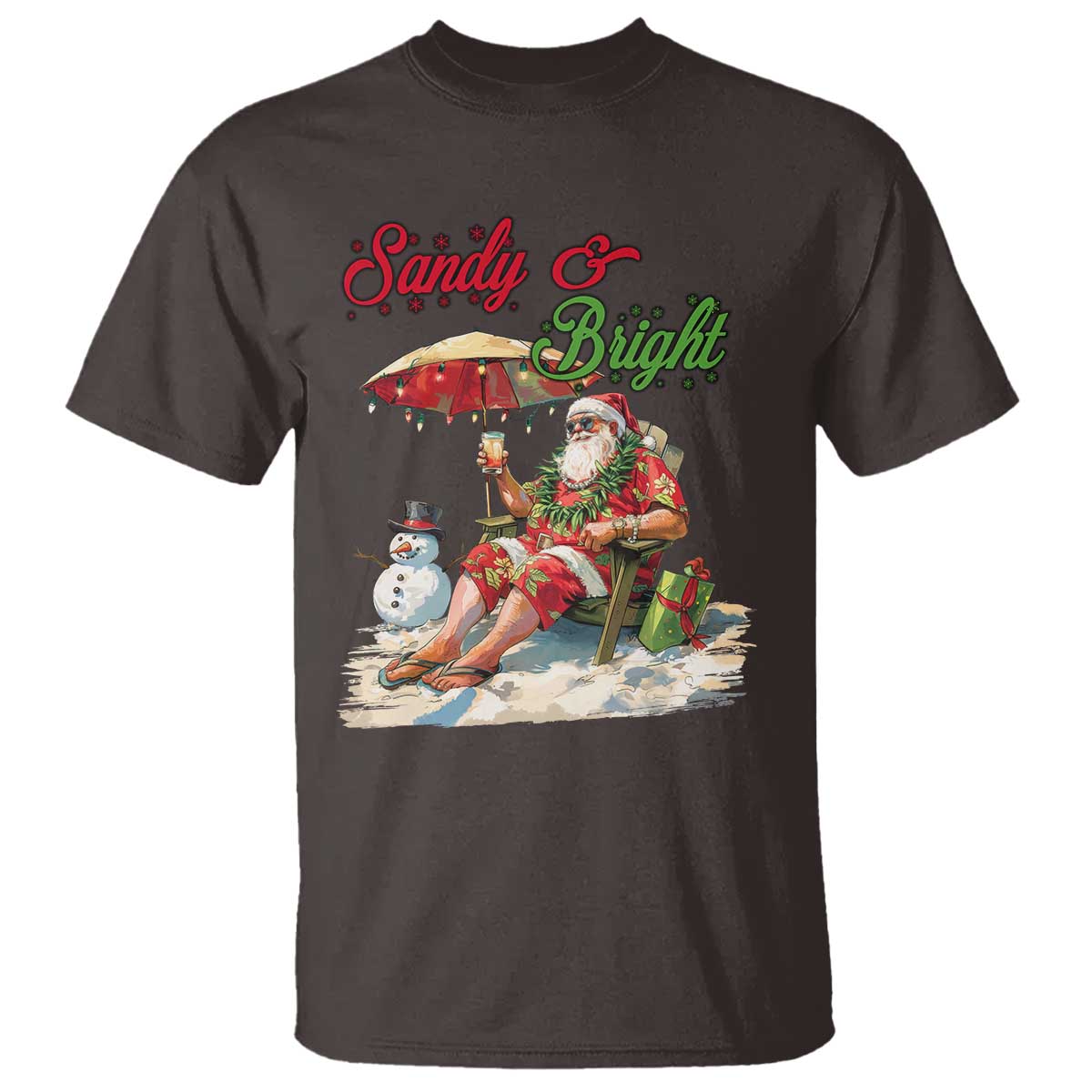 Funny Christmas In July T Shirt Sandy And Bright Santa At The Beach - Wonder Print Shop