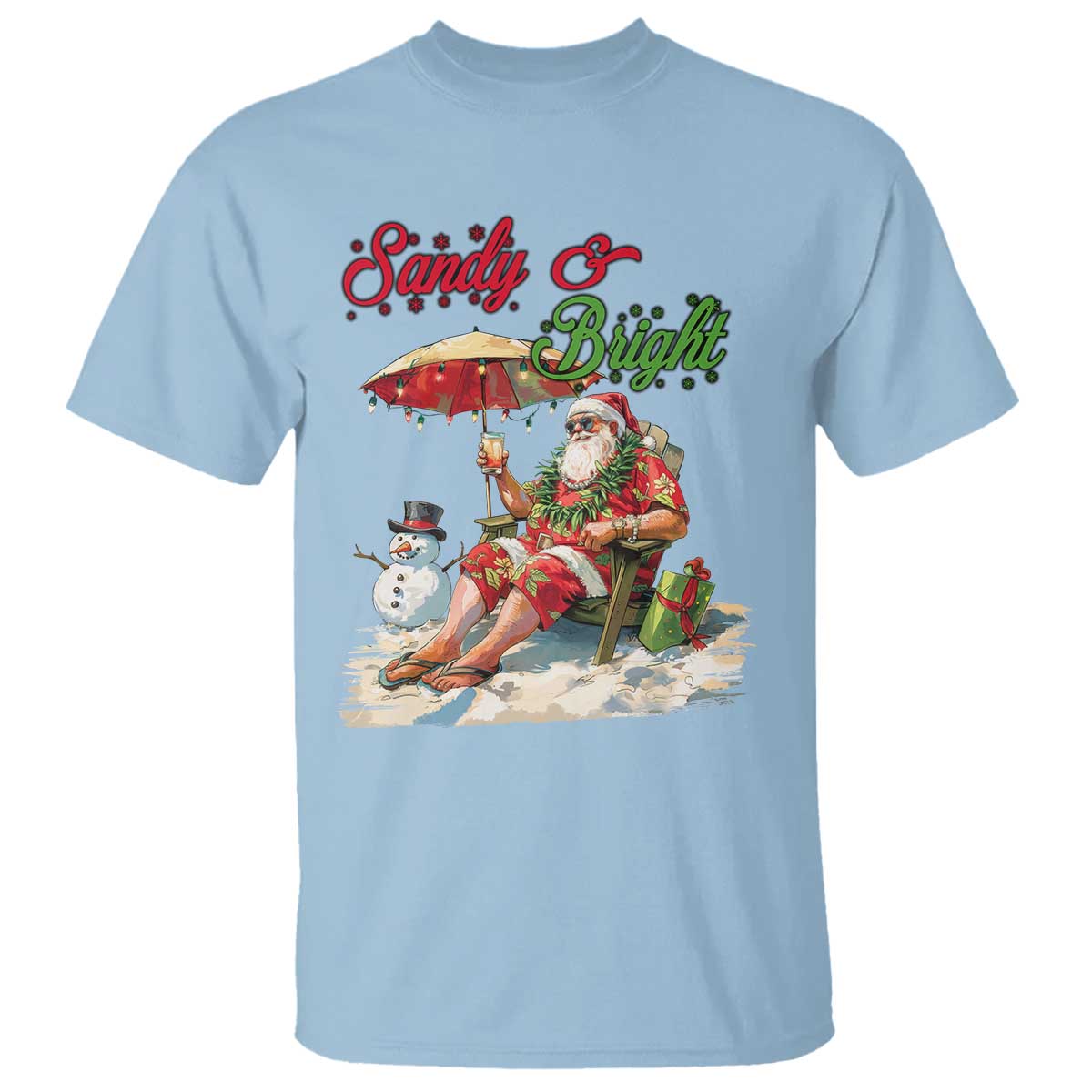 Funny Christmas In July T Shirt Sandy And Bright Santa At The Beach - Wonder Print Shop