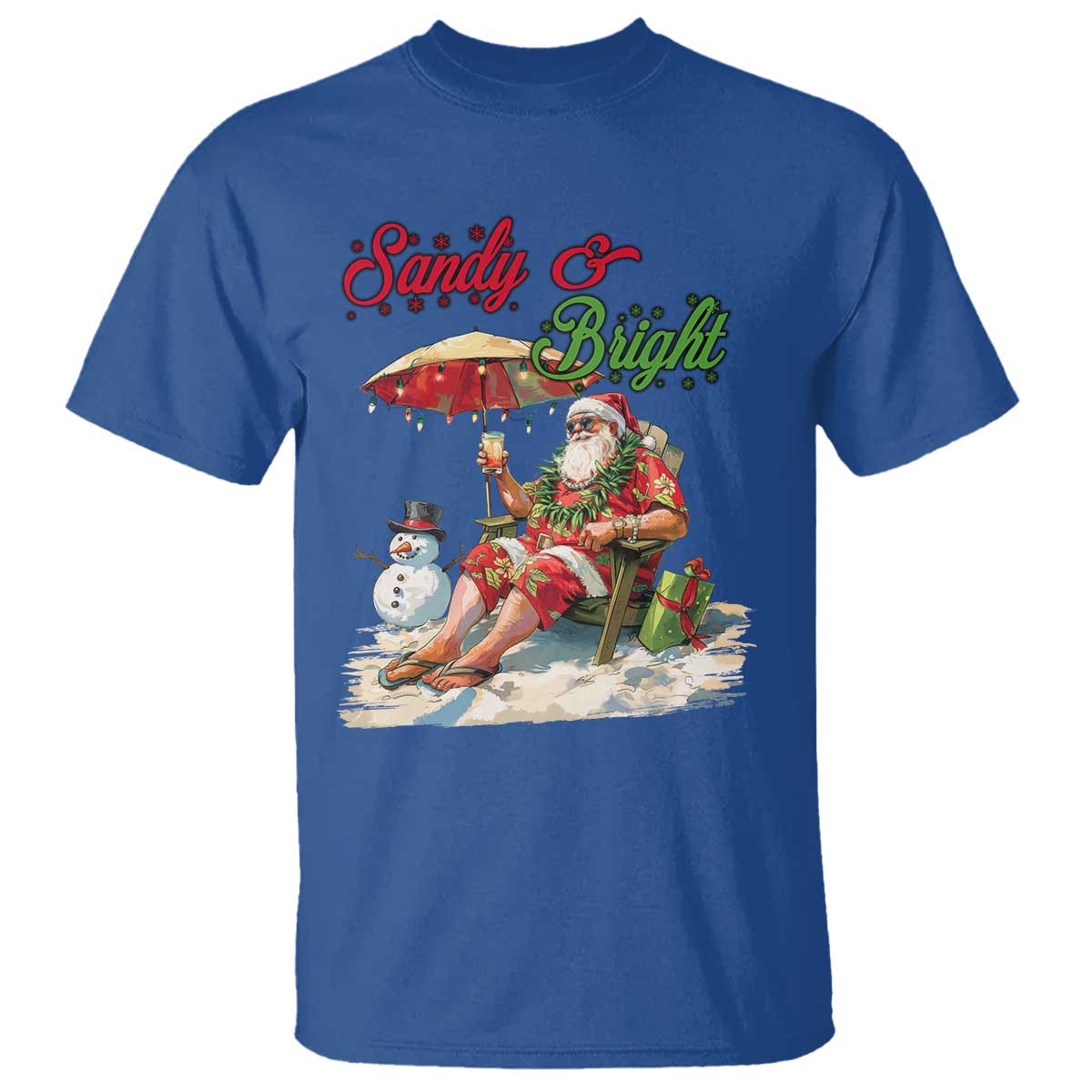 Funny Christmas In July T Shirt Sandy And Bright Santa At The Beach - Wonder Print Shop