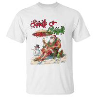 Funny Christmas In July T Shirt Sandy And Bright Santa At The Beach - Wonder Print Shop