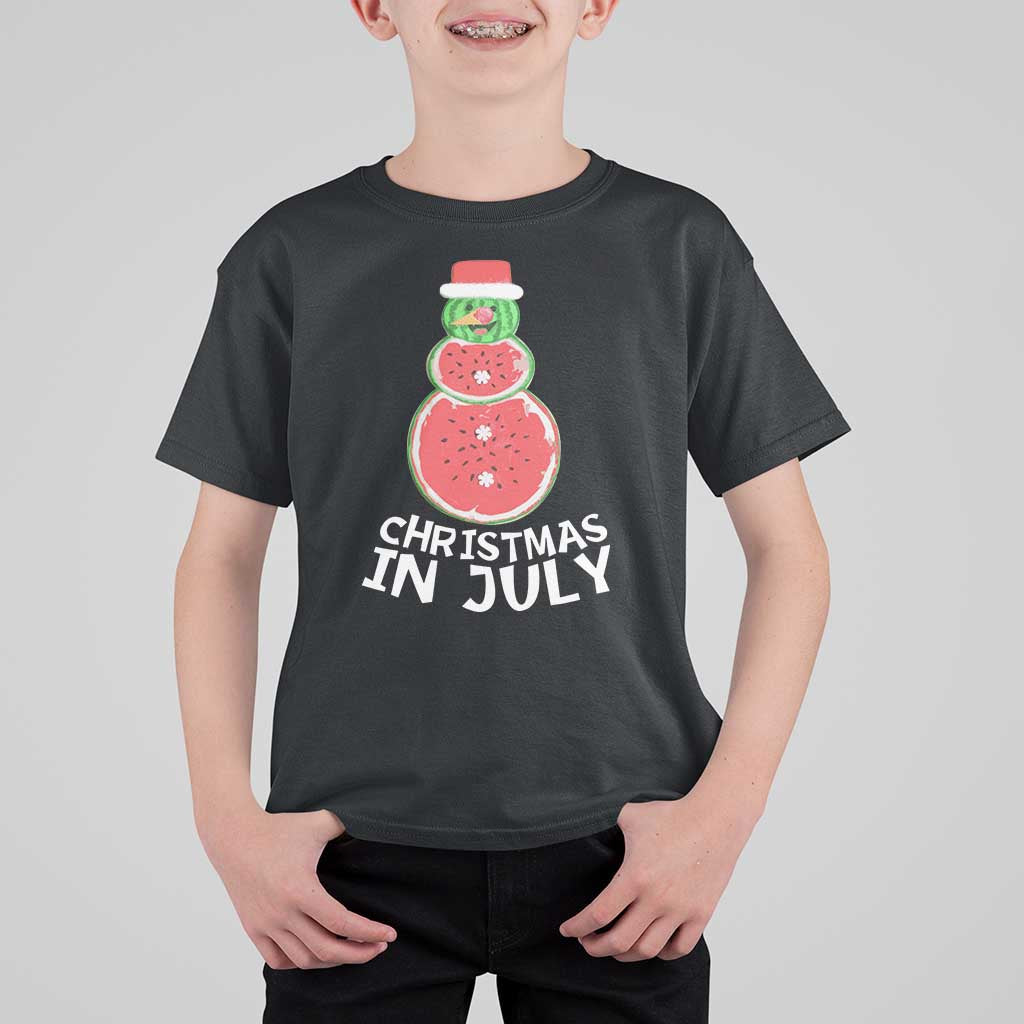 Funny Christmas In July Watermelon Summer Snowman T Shirt For Kid - Wonder Print Shop