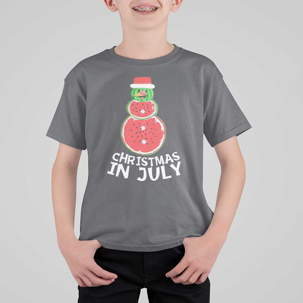 Funny Christmas In July Watermelon Summer Snowman T Shirt For Kid - Wonder Print Shop