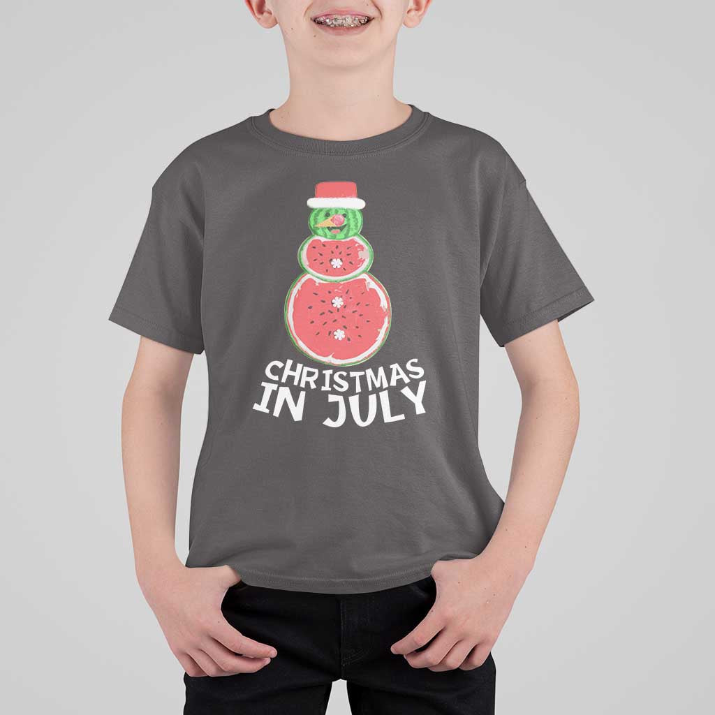 Funny Christmas In July Watermelon Summer Snowman T Shirt For Kid - Wonder Print Shop