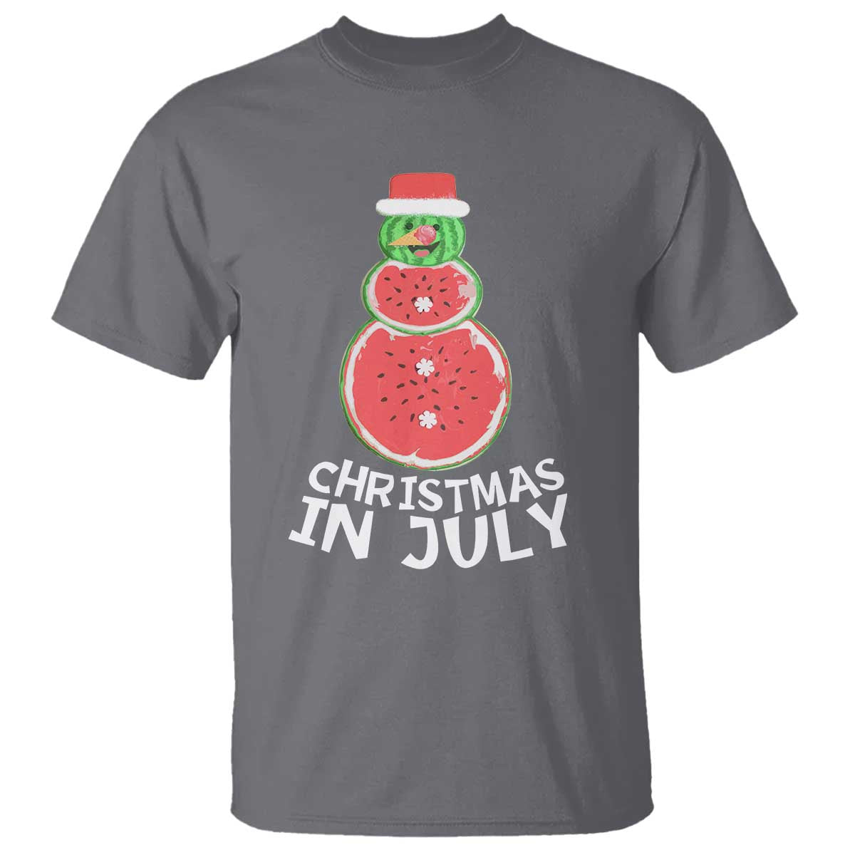 Funny Christmas In July Watermelon Summer Snowman T Shirt - Wonder Print Shop