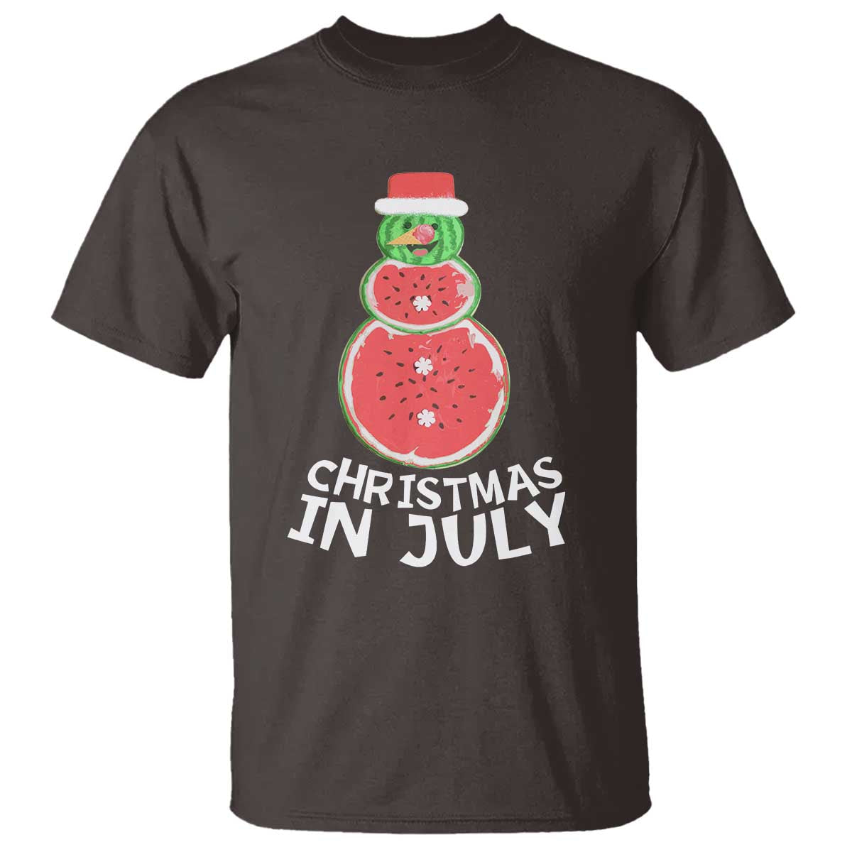 Funny Christmas In July Watermelon Summer Snowman T Shirt - Wonder Print Shop