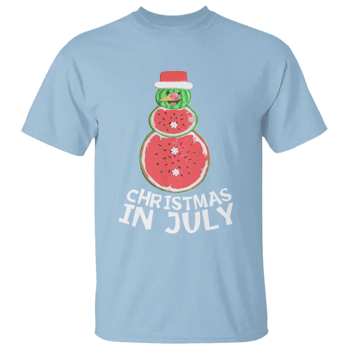 Funny Christmas In July Watermelon Summer Snowman T Shirt - Wonder Print Shop