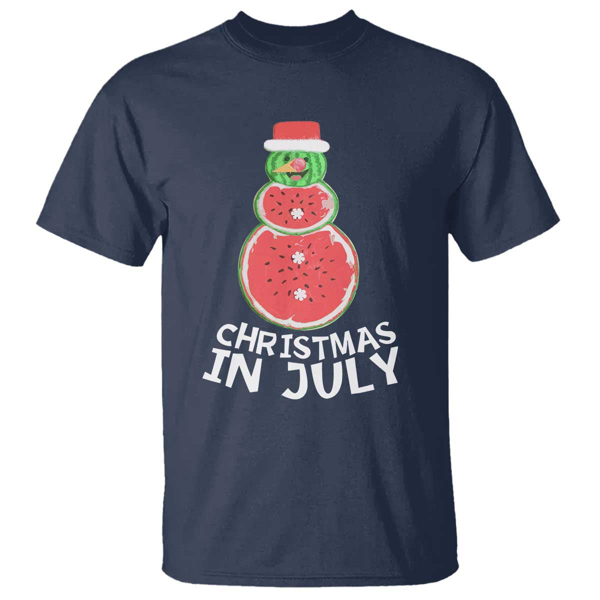 Funny Christmas In July Watermelon Summer Snowman T Shirt - Wonder Print Shop