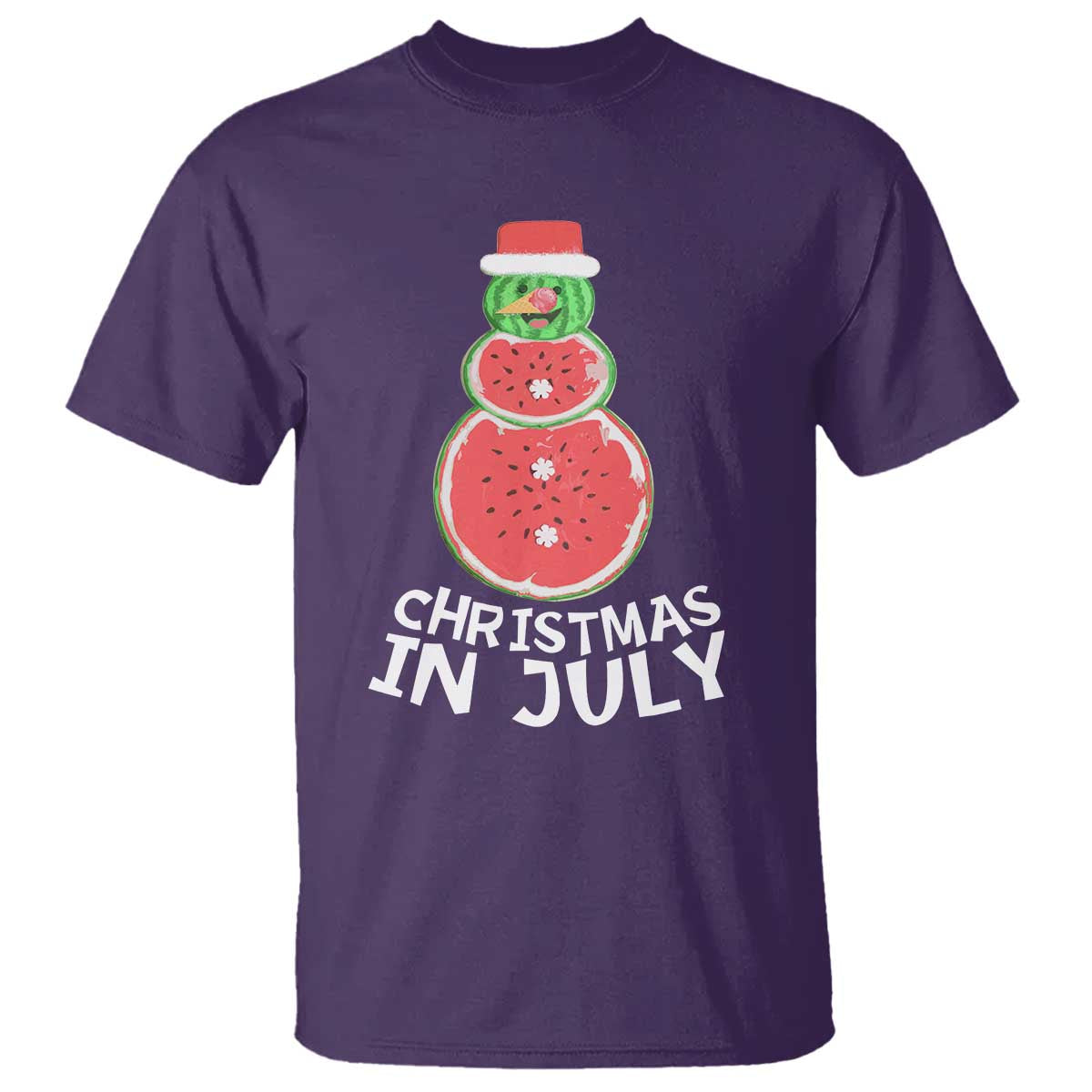 Funny Christmas In July Watermelon Summer Snowman T Shirt - Wonder Print Shop