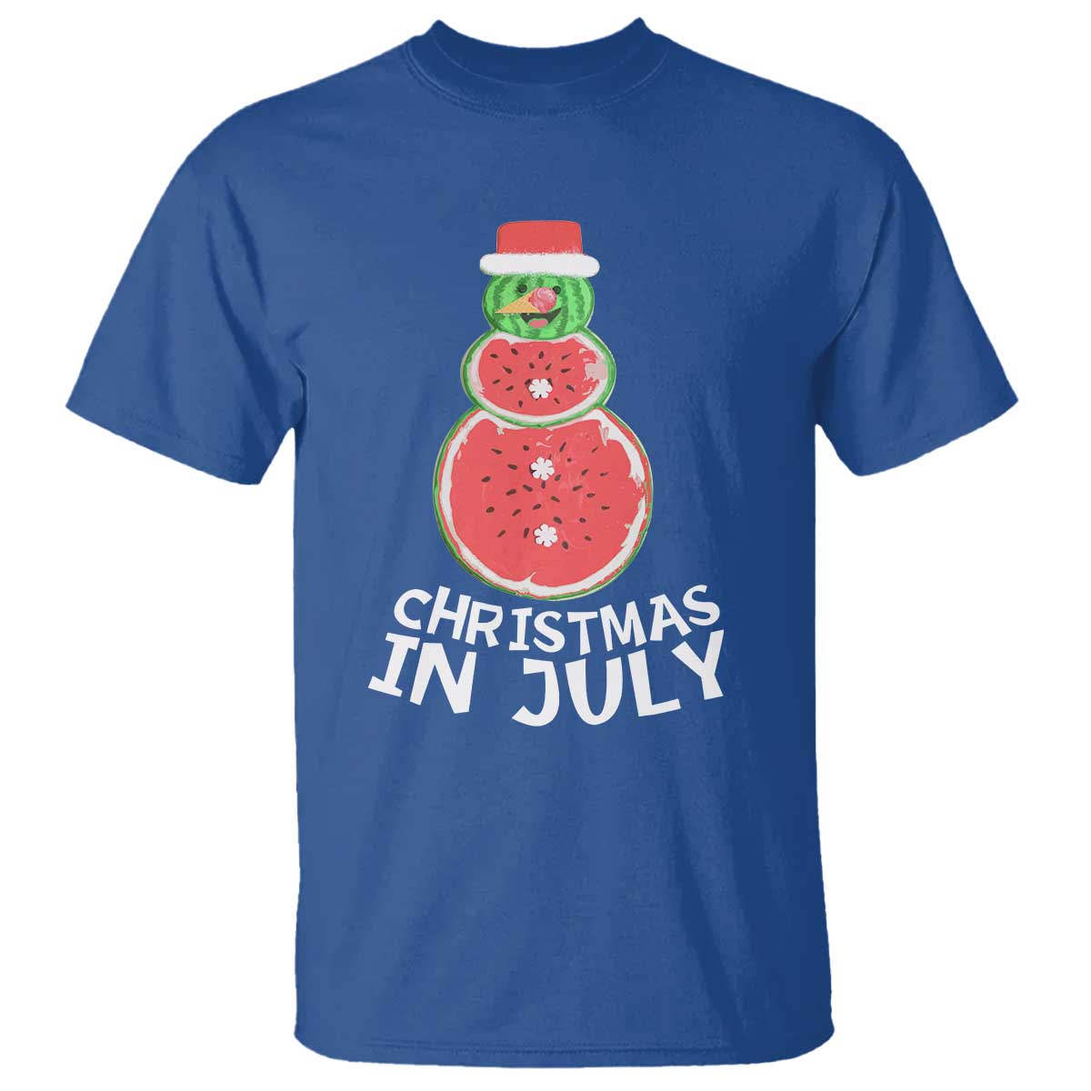 Funny Christmas In July Watermelon Summer Snowman T Shirt - Wonder Print Shop
