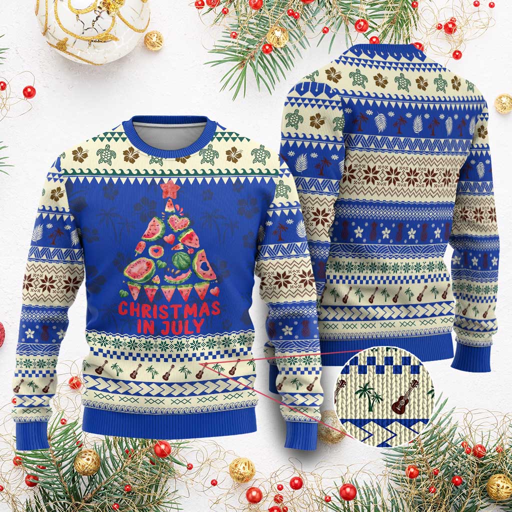 Funny Tropical Xmas Ugly Christmas Sweater Watermelon Summer Christmas Tree - Wonder Print Shop