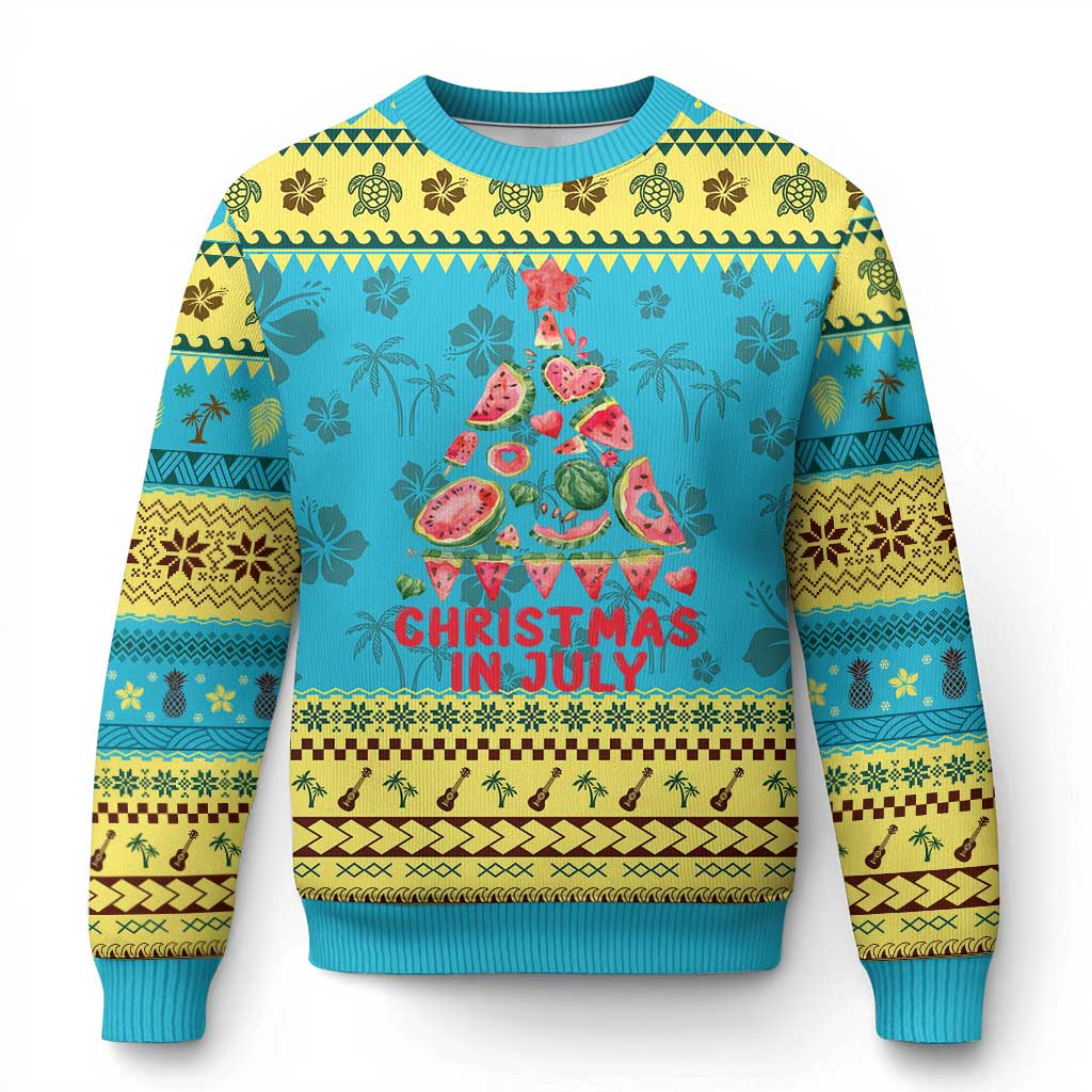 Funny Tropical Xmas Ugly Christmas Sweater Watermelon Summer Christmas Tree - Wonder Print Shop