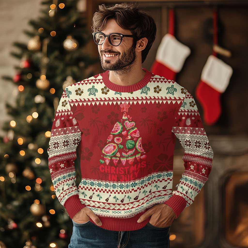 Funny Tropical Xmas Ugly Christmas Sweater Watermelon Summer Christmas Tree - Wonder Print Shop