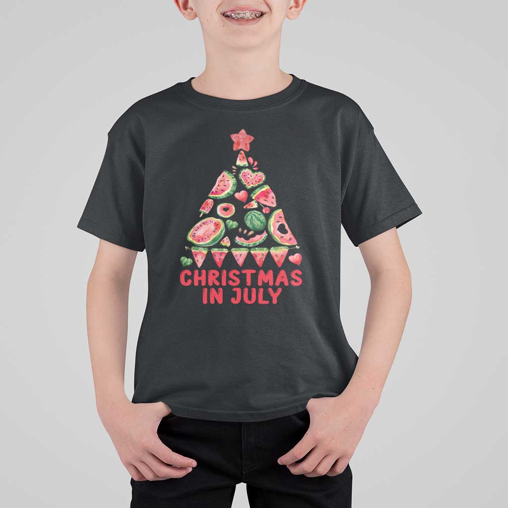 Christmas In July T Shirt For Kid Watermelon Summer Christmas Tree - Wonder Print Shop