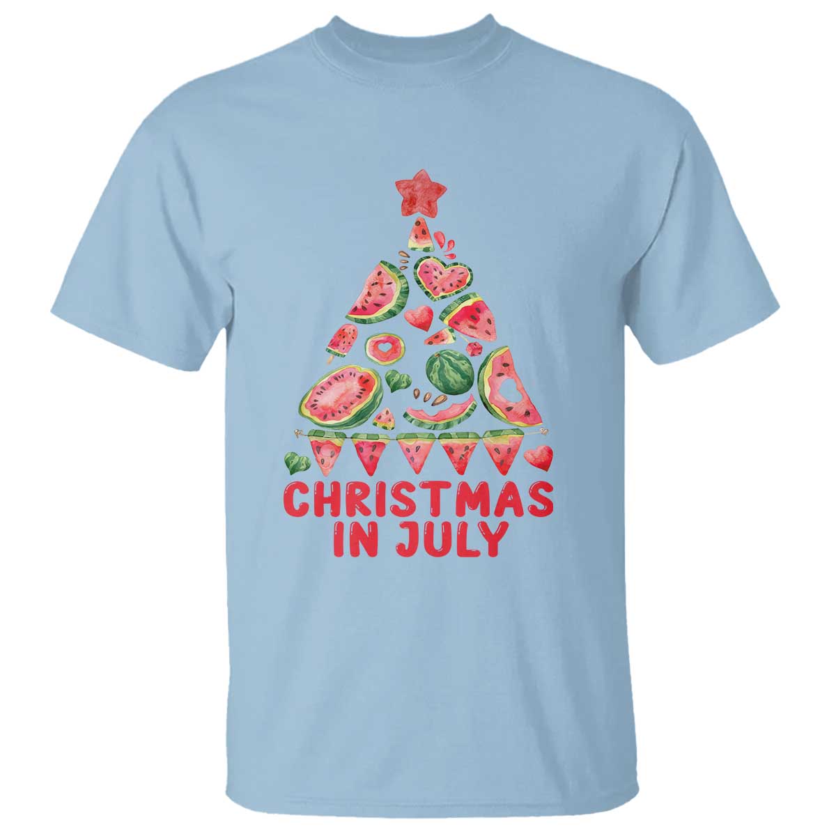Christmas In July T Shirt Watermelon Summer Christmas Tree - Wonder Print Shop