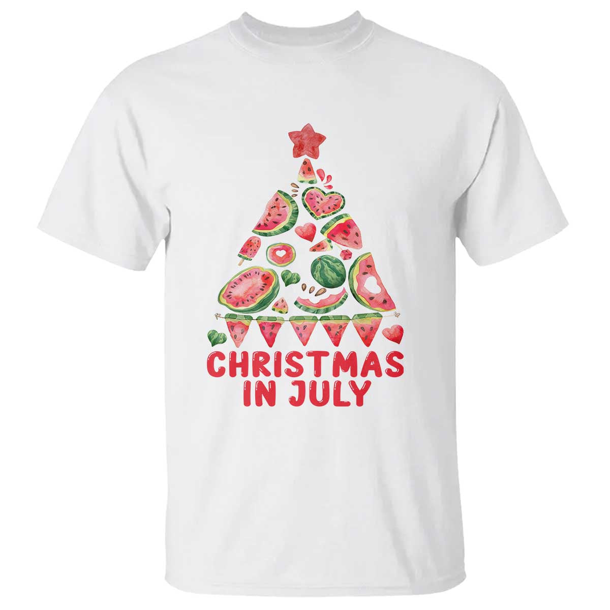Christmas In July T Shirt Watermelon Summer Christmas Tree - Wonder Print Shop