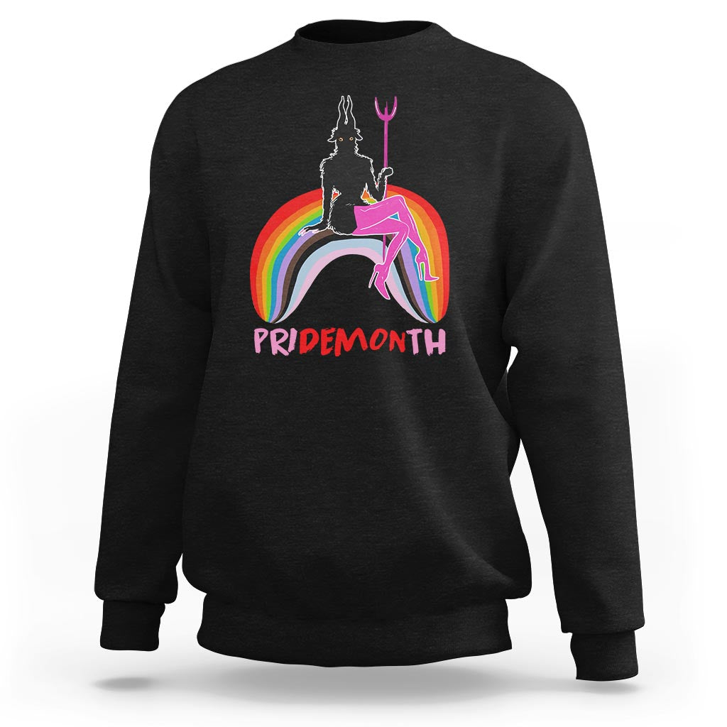 Funny LGBT Pride Sweatshirt Pride Demon Month Rainbow Slay Gay Evil - Wonder Print Shop