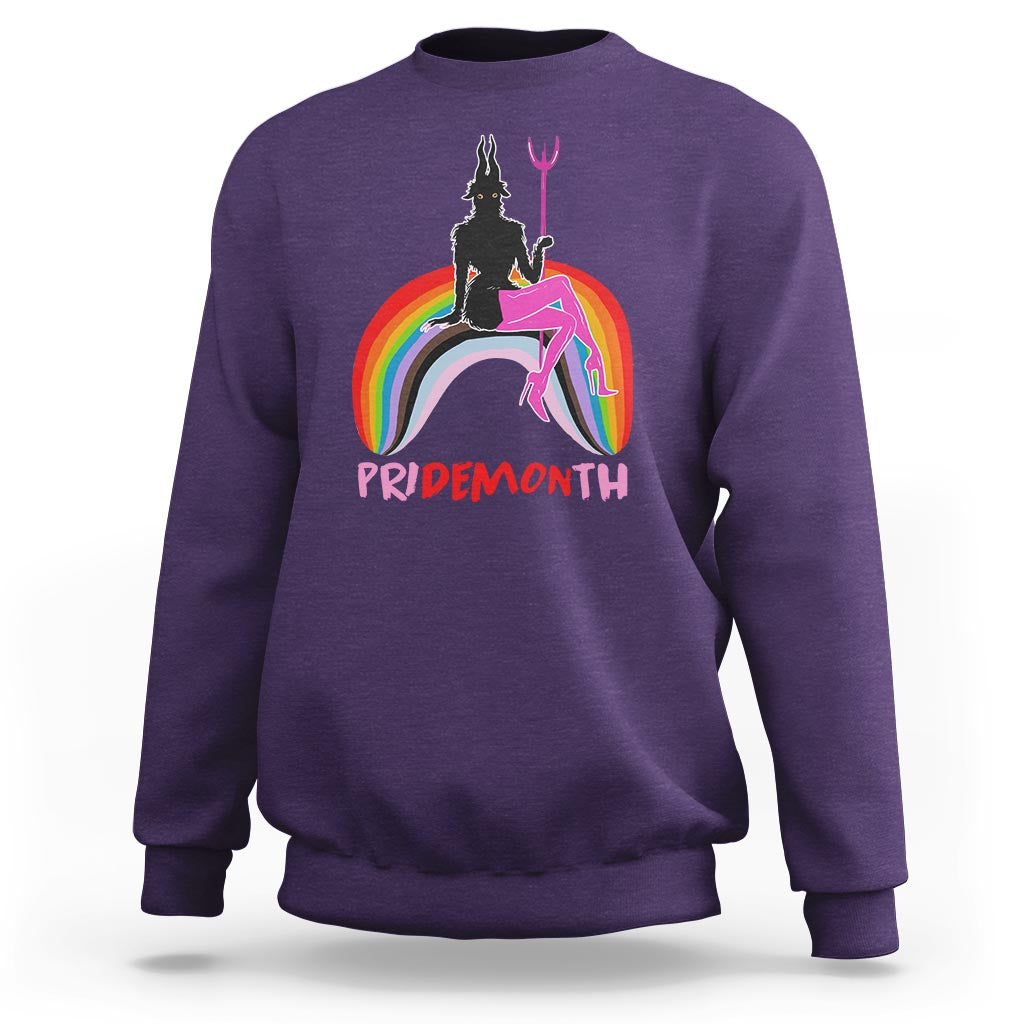 Funny LGBT Pride Sweatshirt Pride Demon Month Rainbow Slay Gay Evil - Wonder Print Shop