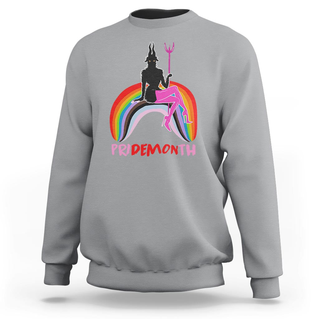 Funny LGBT Pride Sweatshirt Pride Demon Month Rainbow Slay Gay Evil - Wonder Print Shop