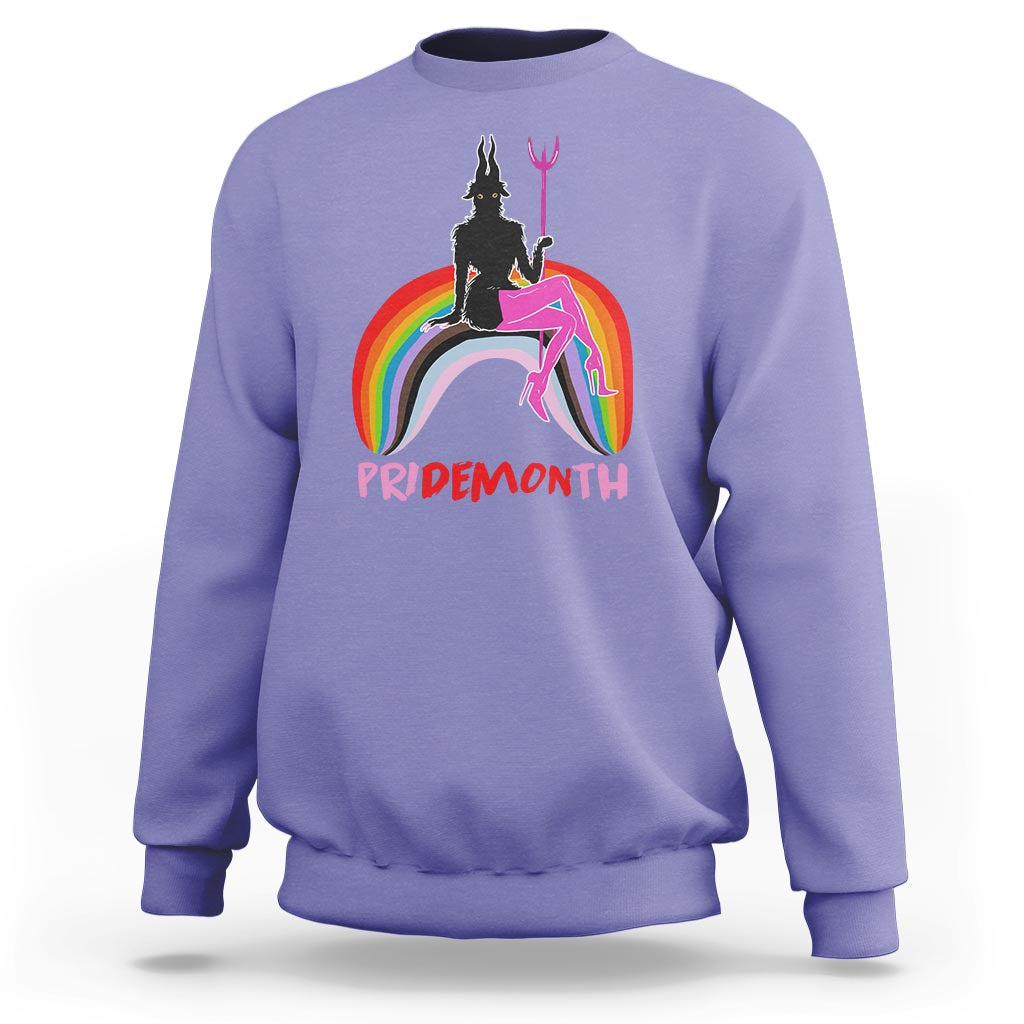 Funny LGBT Pride Sweatshirt Pride Demon Month Rainbow Slay Gay Evil - Wonder Print Shop