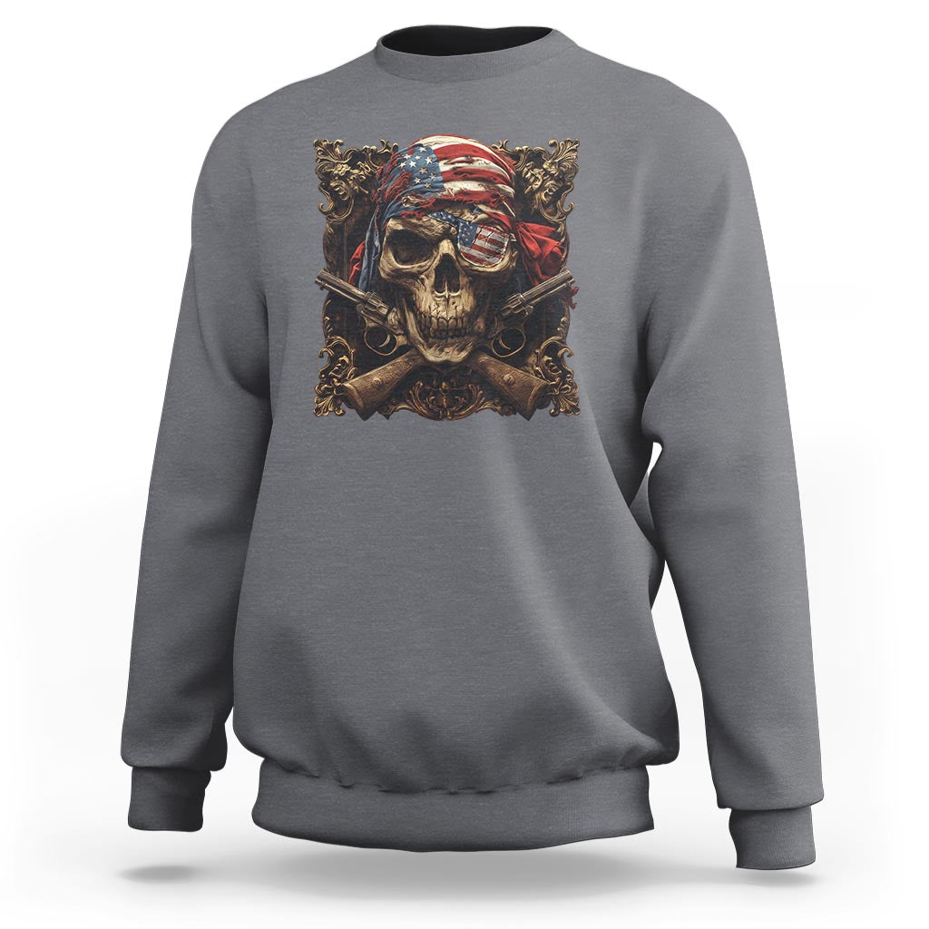 Funny Pirate 4th Of July Sweatshirt Patriotic America Flag Skull - Wonder Print Shop