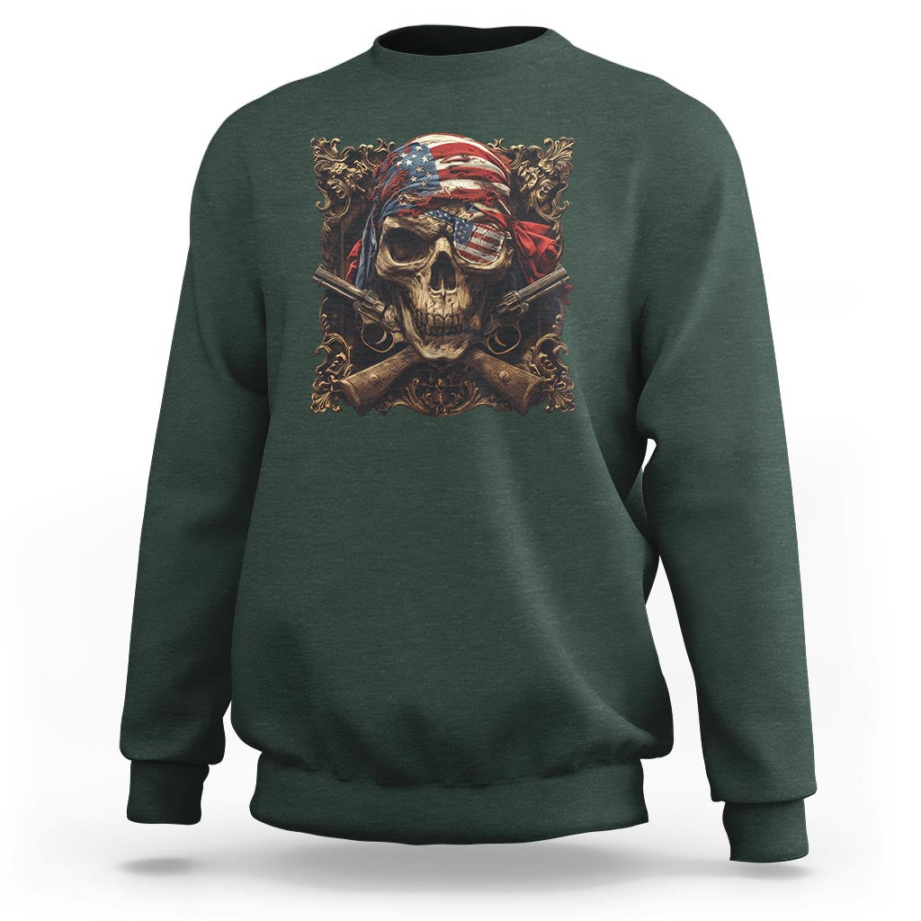 Funny Pirate 4th Of July Sweatshirt Patriotic America Flag Skull - Wonder Print Shop