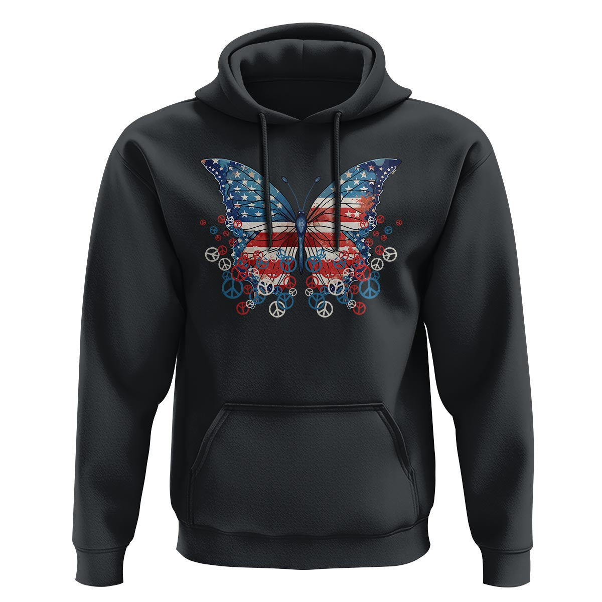 4th Of July Hoodie Butterfly Patriotic Peace Signs - Wonder Print Shop