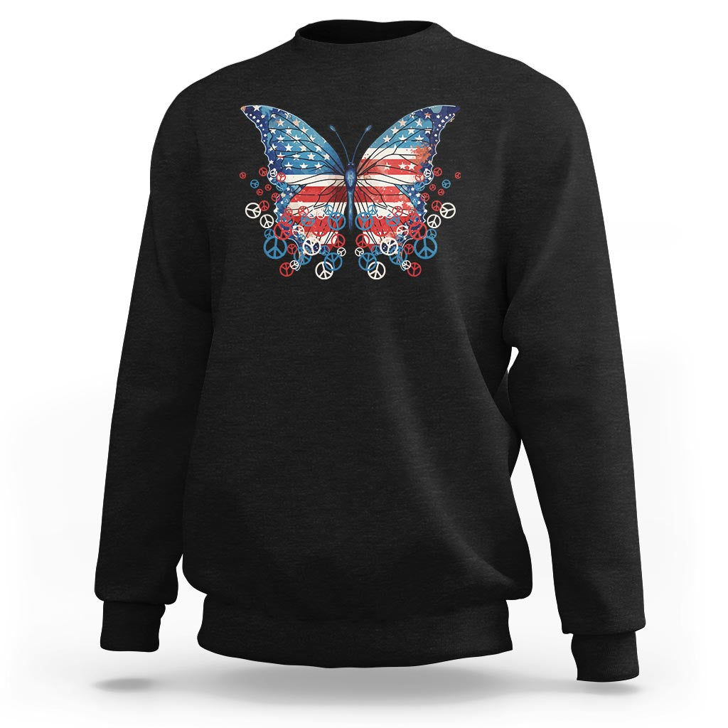 4th Of July Sweatshirt Butterfly Patriotic Peace Signs - Wonder Print Shop