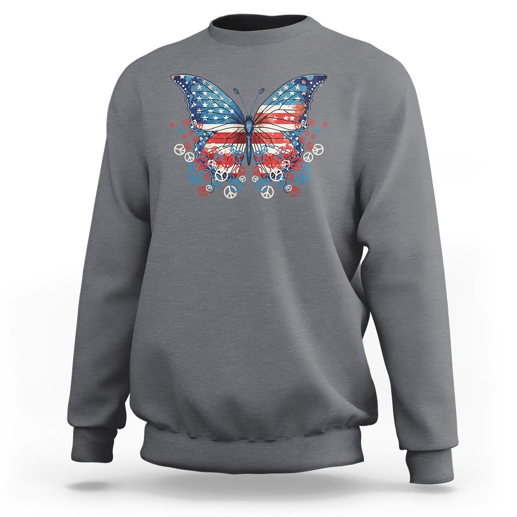 4th Of July Sweatshirt Butterfly Patriotic Peace Signs - Wonder Print Shop