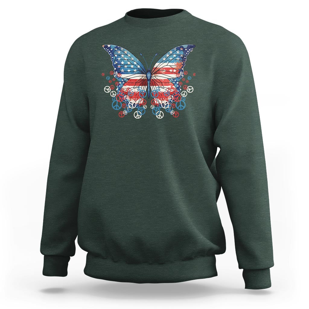 4th Of July Sweatshirt Butterfly Patriotic Peace Signs - Wonder Print Shop