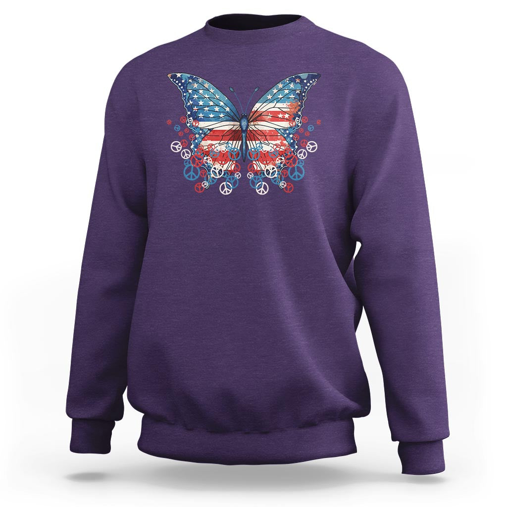4th Of July Sweatshirt Butterfly Patriotic Peace Signs - Wonder Print Shop