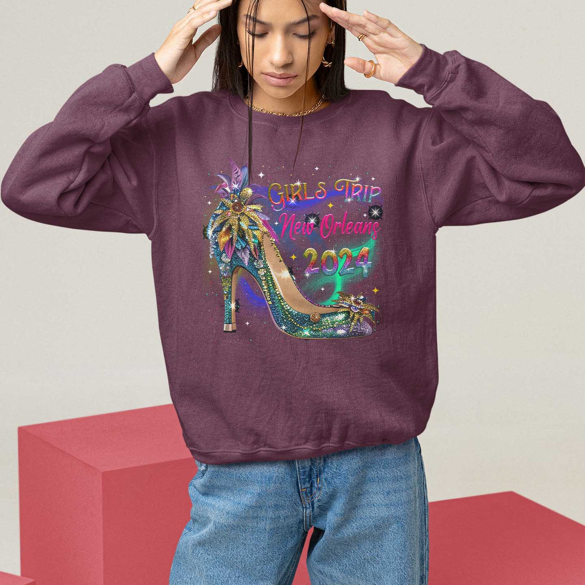 New Orleans Girl's Trip 2024 Matching Sweatshirt - Wonder Print Shop