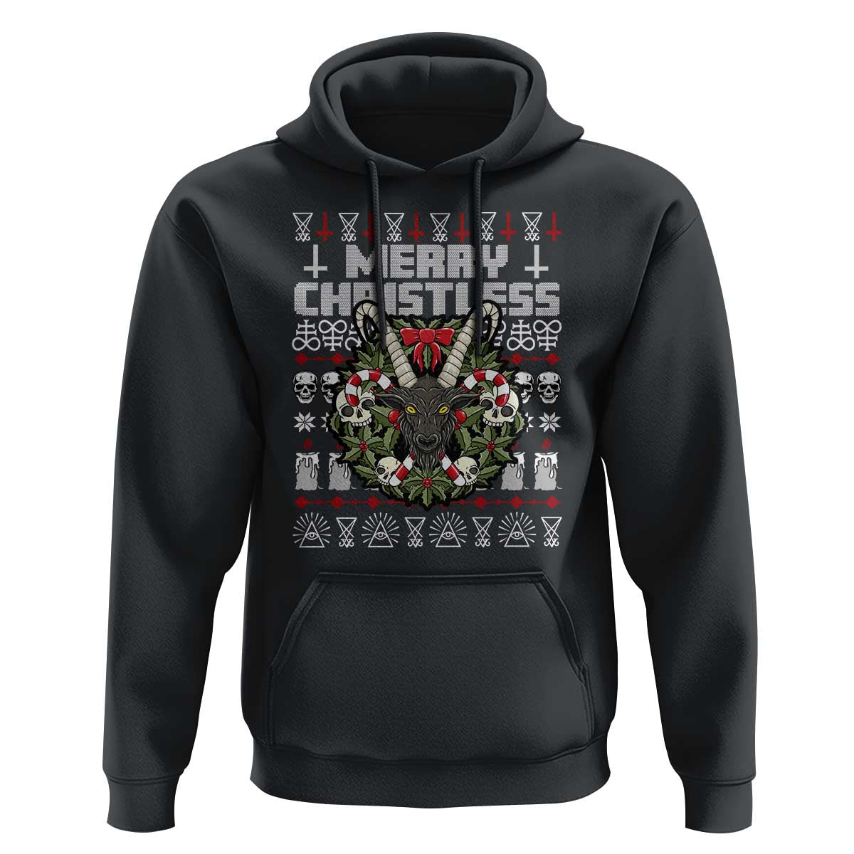 Anti Christmas Hoodie Merry Christless Satan Baphomet Wreath