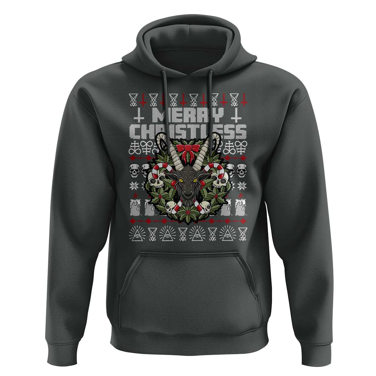 Anti Christmas Hoodie Merry Christless Satan Baphomet Wreath